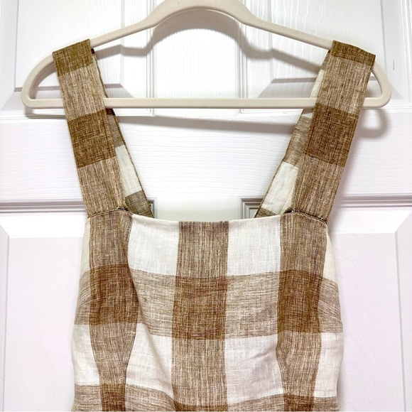 Gal Meets Glam Bailey Gingham Wide-Leg Jumpsuit Tan Ivory Size 6 - Picture 6 of 14